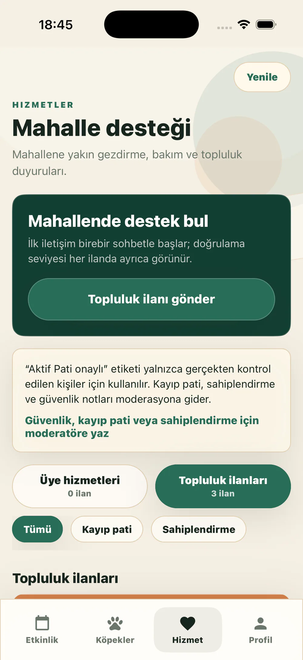 Aktif Pati local services hub screen