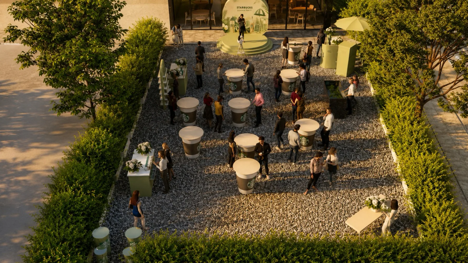 Starbucks Summer Party outdoor event layout and brand activation render