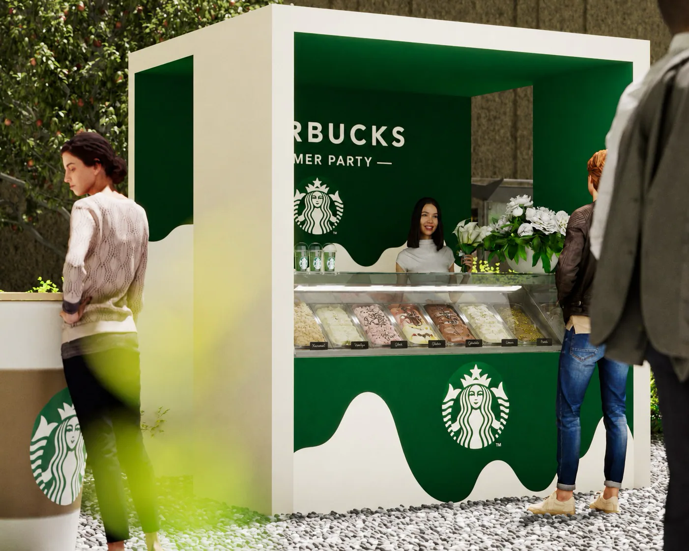 Starbucks Summer Party kiosk and service area render