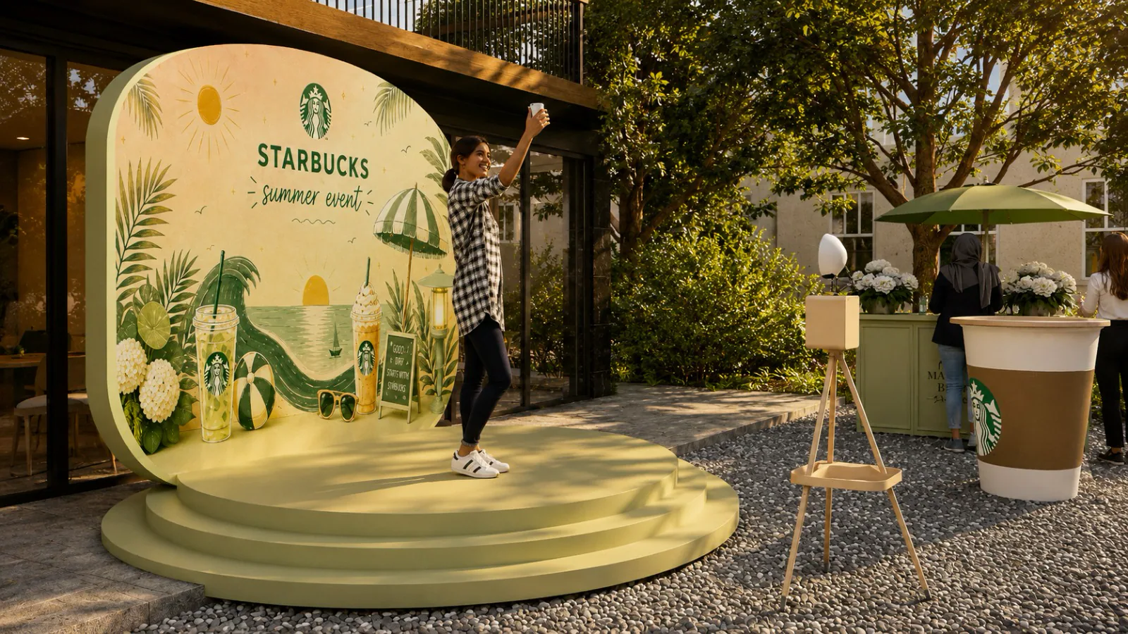 Starbucks Summer Party photo stage and event backdrop render