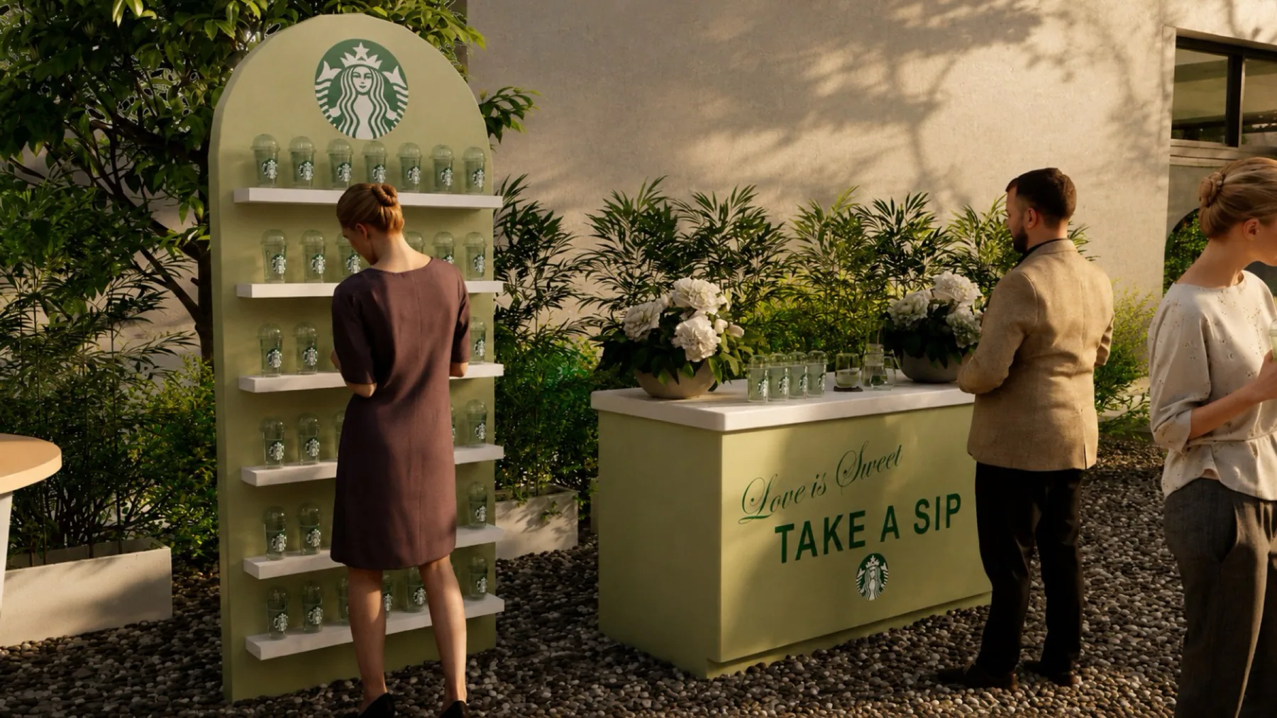 Starbucks Summer Party sampling counter render