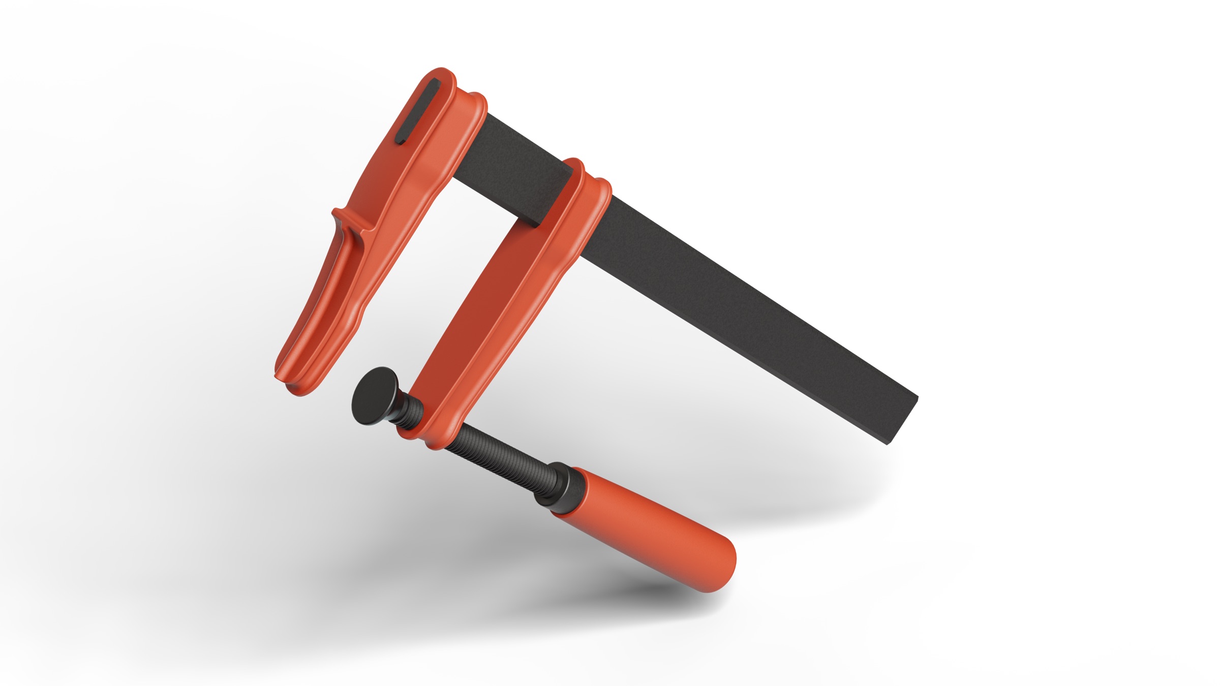 Assembled Bulut F-Clamp render showing the full product architecture
