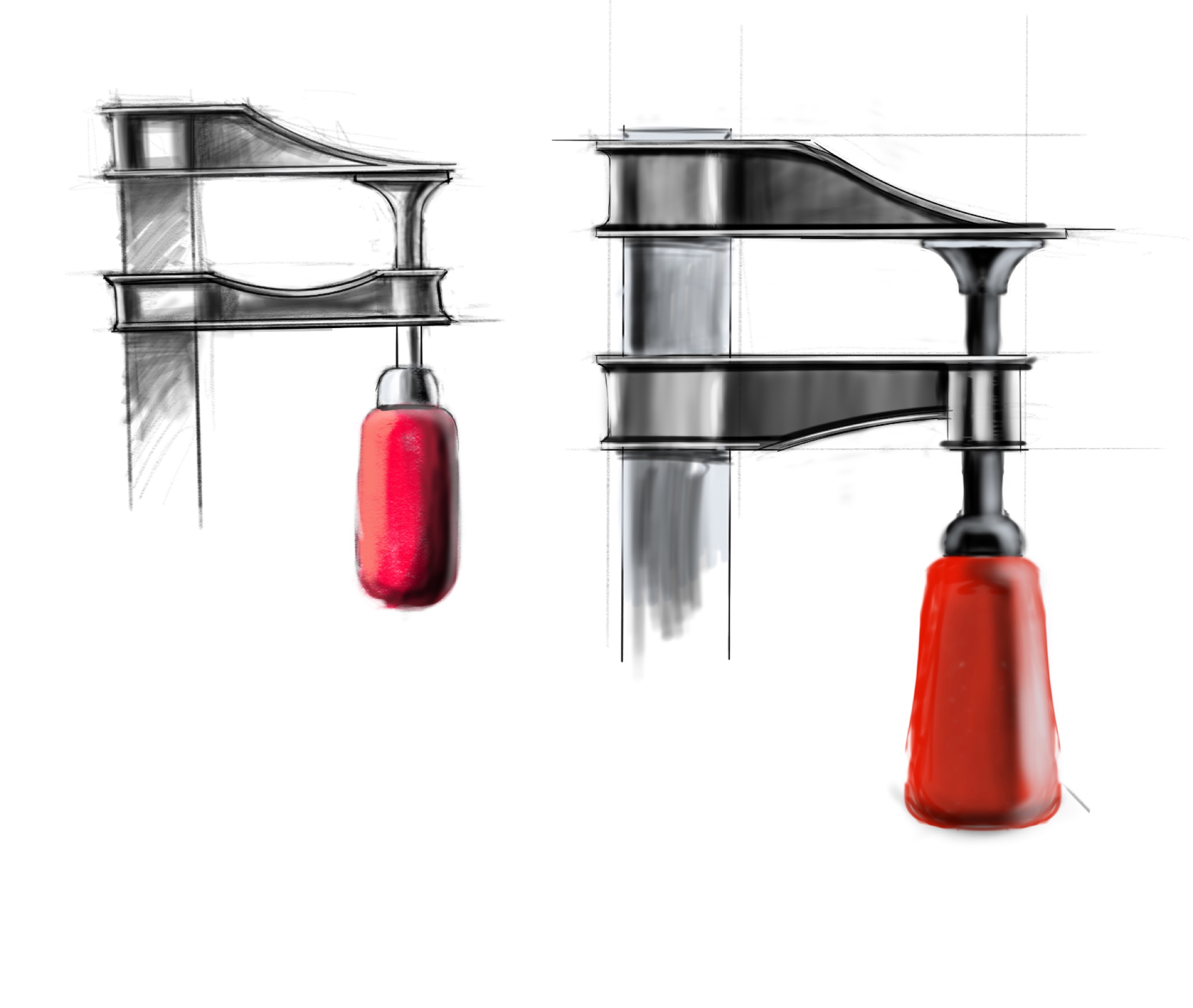 Early Bulut F-Clamp sketches exploring handle, jaw and body proportions