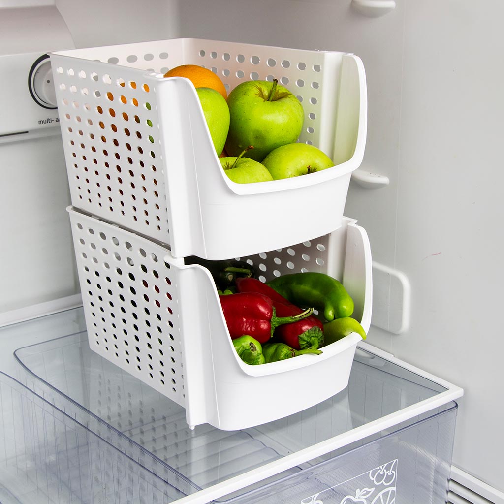 Produced stackable DecoBella storage organisers used in a refrigerator