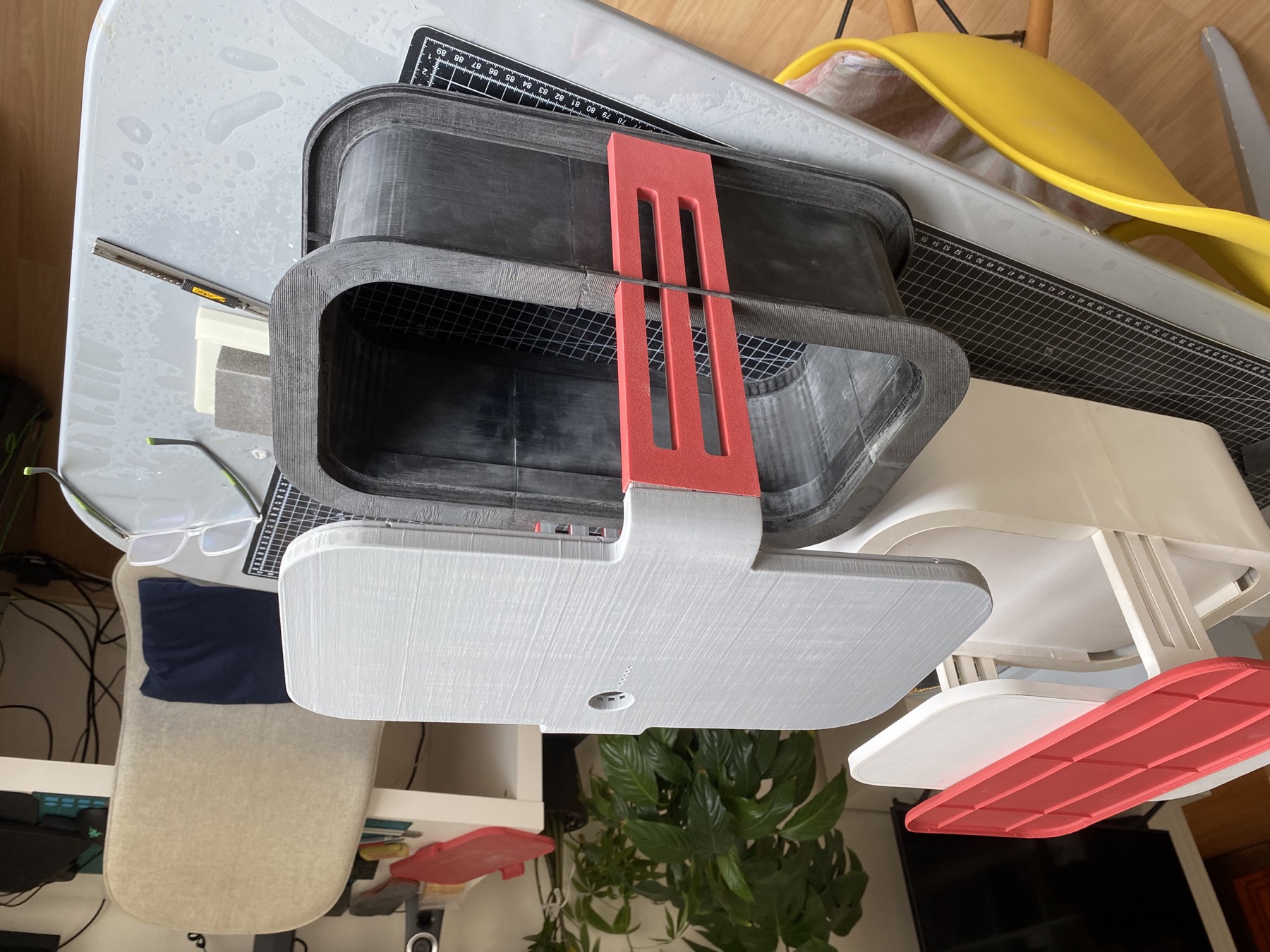 Rhodark physical prototype assembly detail with tank body, grow deck and light bridge