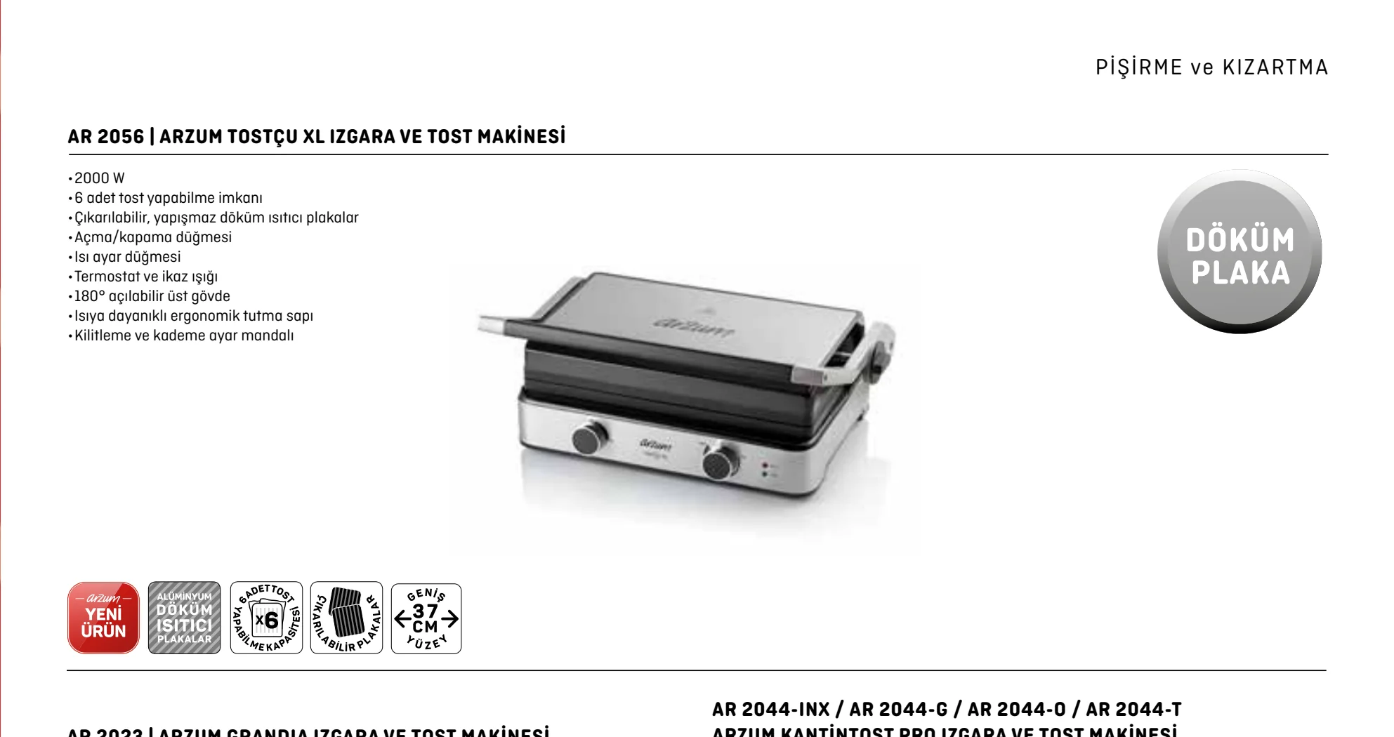 Official Arzum AR2056 Tostçu XL catalogue card