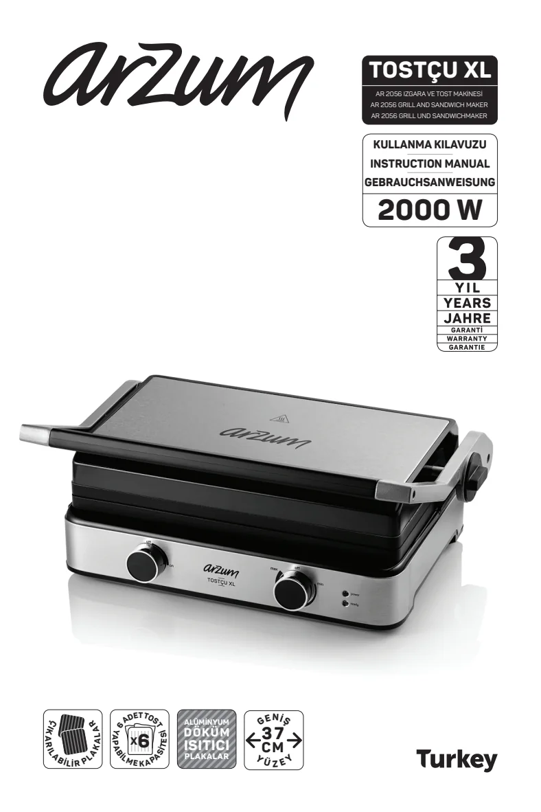 Official Arzum AR2056 Tostçu XL manual cover